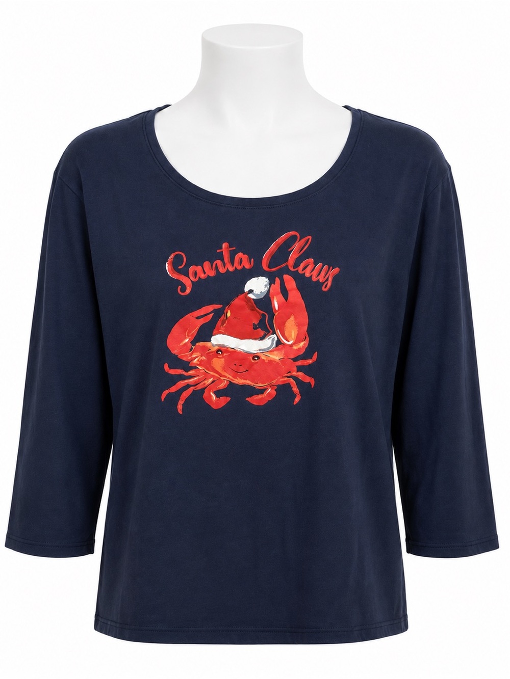 Caribbean Joe Woman’s 3/4” Sleeve Tee with Santa Claws 🦀 Red Crab Graphic Large